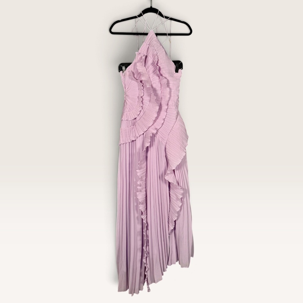 Lavender Accordion Pleated Halter Maxi Dress Small EUC Asymmetric Fairy Mermaid - Picture 2 of 7